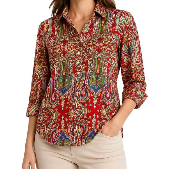 Ralph Lauren Tops - Ralph Lauren Womens Sz Small Non Iron Red Paisley Blouse Shirt Top Artsy